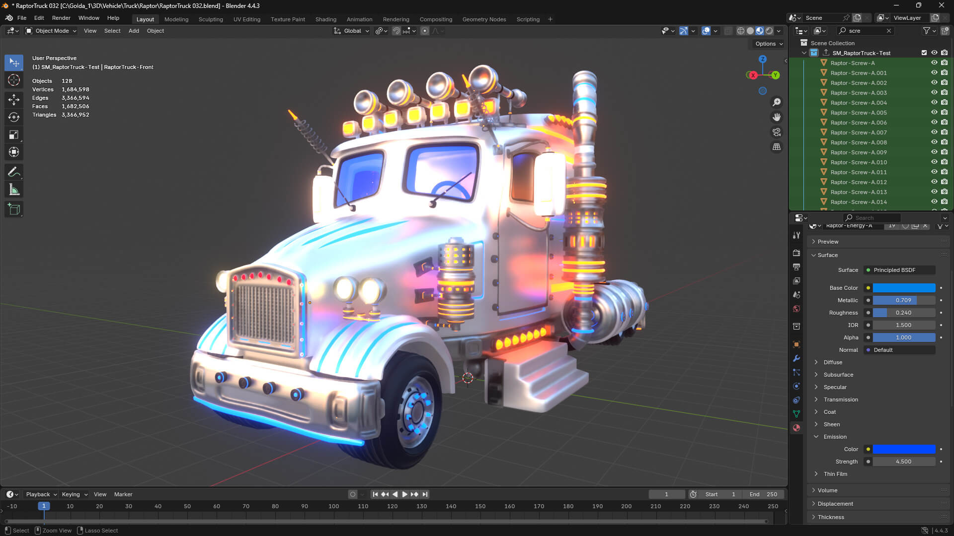 Raptor truck, stylized 3D asset for Goldanniyatech