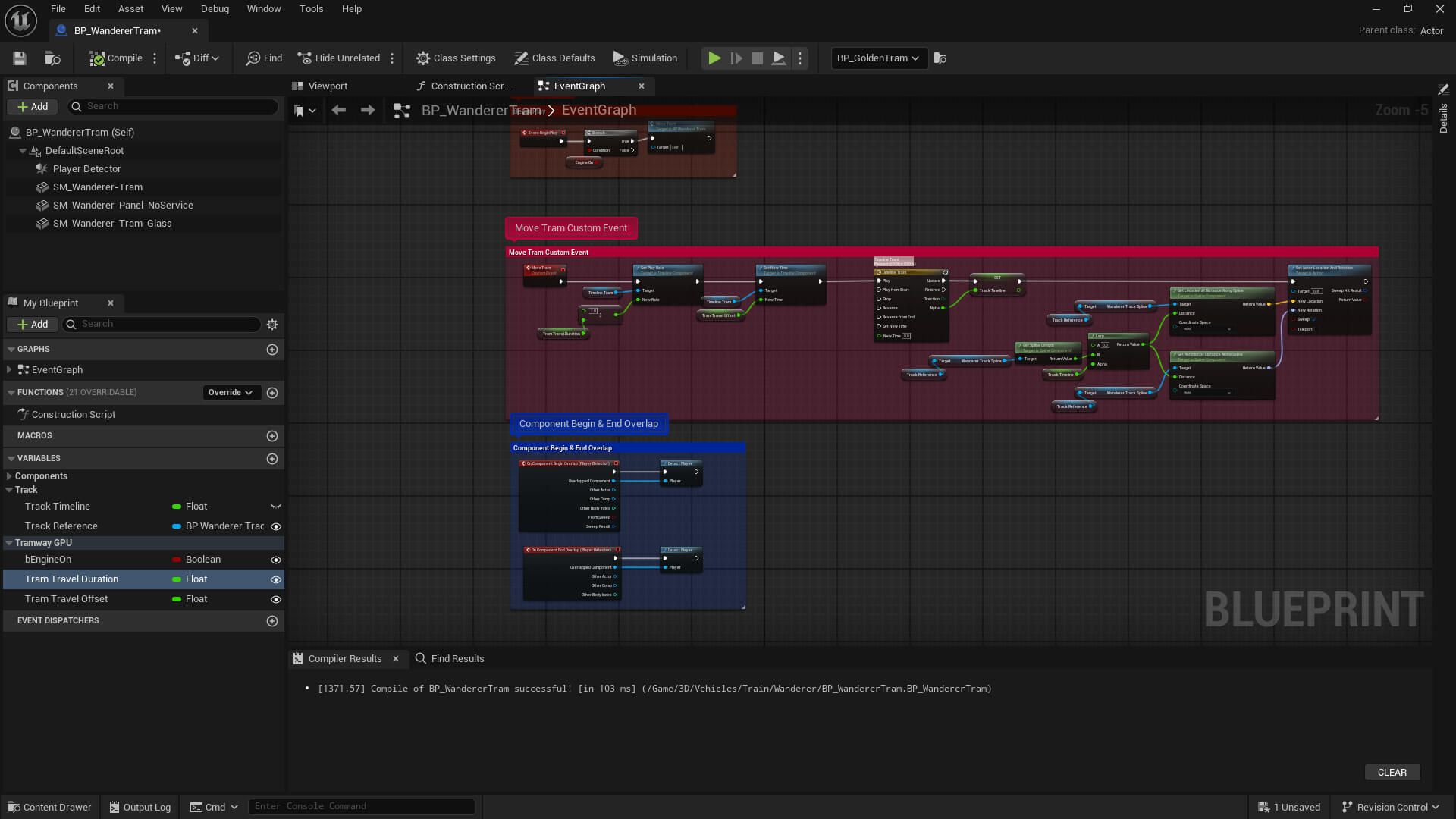 Wanderer tramway Blueprint in Unreal Engine